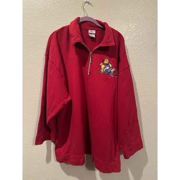 Vintage Disney Store Eeyore Winnie Pooh Piglet Embroidered Red Quarter Zip XXL - Picture 1 of 7
